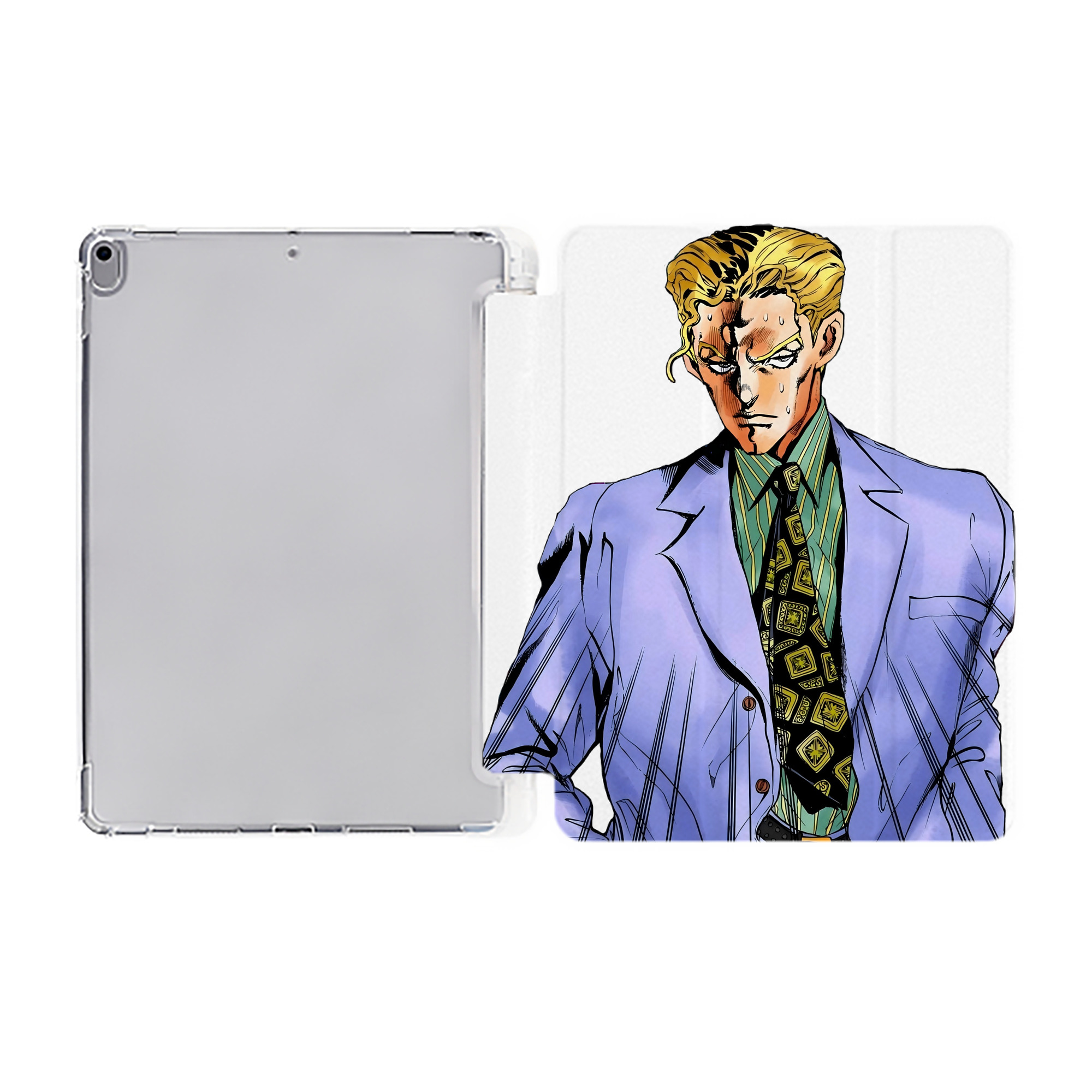 （画像用） ジョジョの奇妙な冒険 きら よしかげ JoJo's Bizarre Adventure Kira Yoshikage IPad ケース ペン収納付き 三つ折りスタンド PUレザー×シリコン 対応機種9.5/10.5/10.9インチ